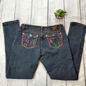 {Coogi} Dark Wash Spellout Embroidered Skinny Jean